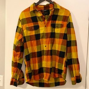 Mens Banana Republic Ultra-Soft Flannel Untucked Slim Fit in Orange Plaid